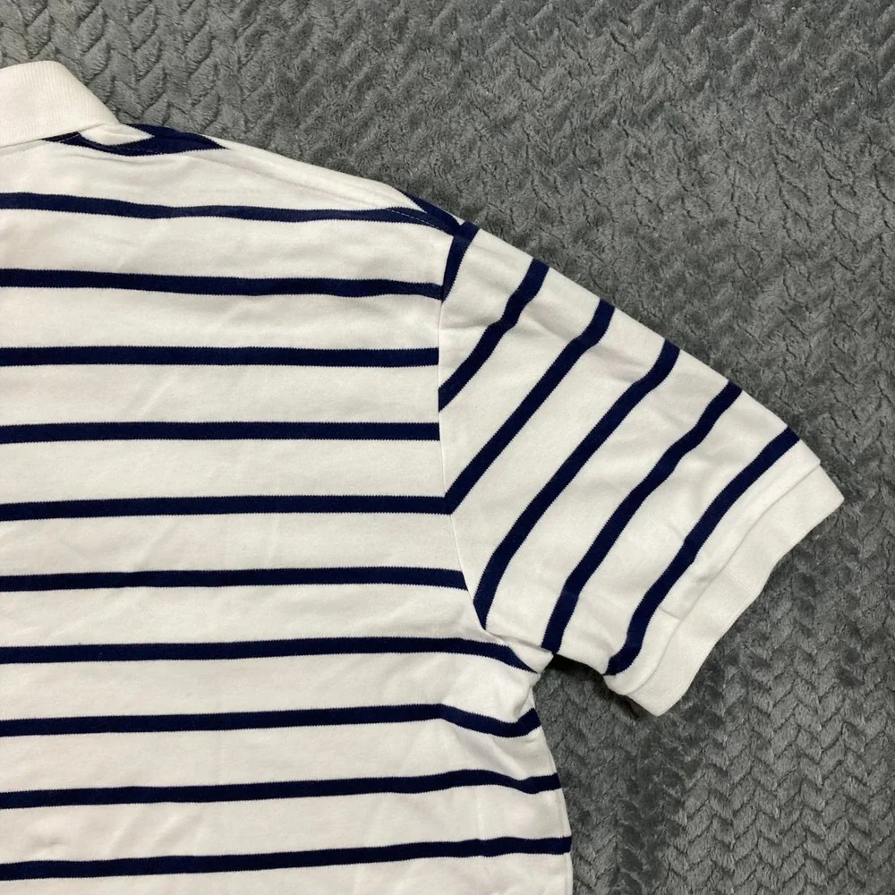 Polo Ralph Lauren Polo Shirt Mens L Striped White Navy Blue